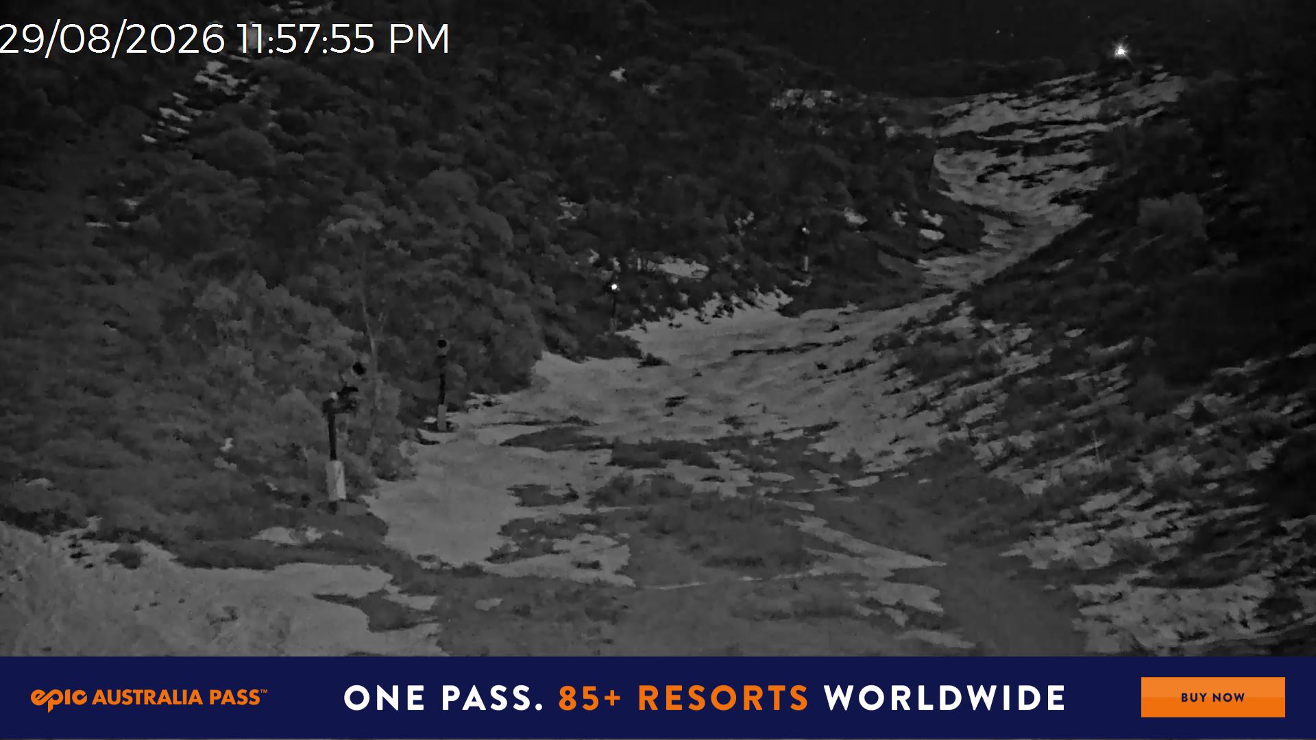 Mt Hotham Snake Gully snow cam captured at 29 August 2026 at 11:58 pm AEST
