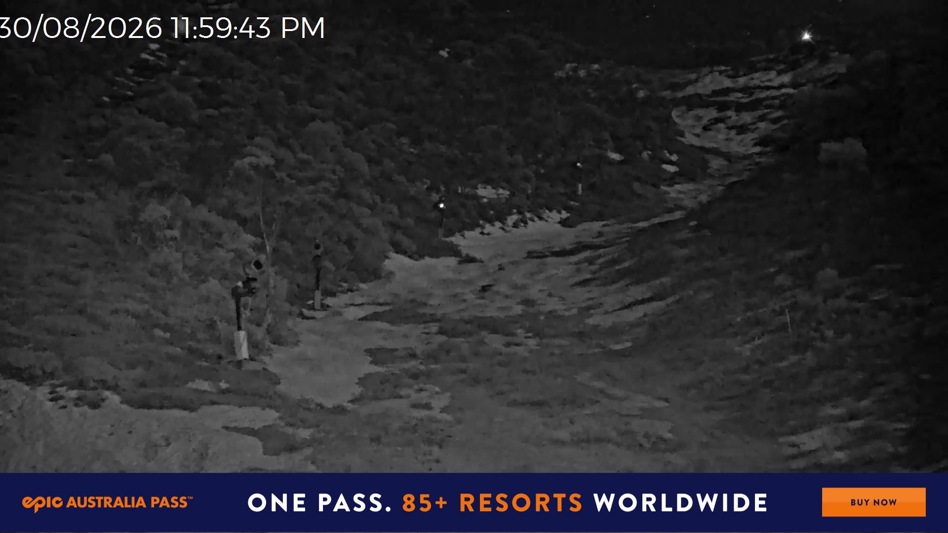 Mt Hotham Snake Gully snow cam captured at 30 August 2026 at 11:59 pm AEST