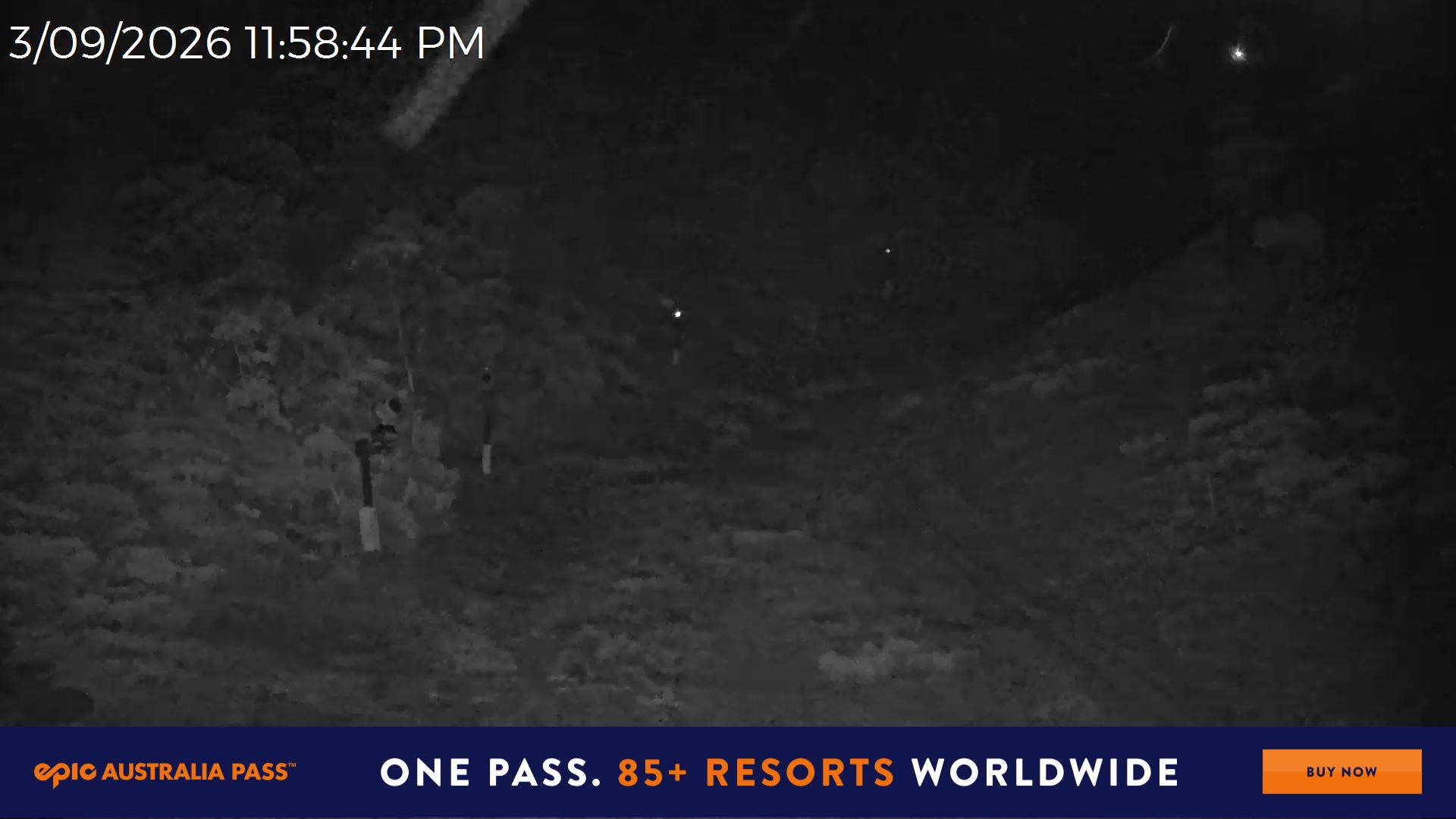 Mt Hotham Snake Gully snow cam captured at 3 September 2026 at 11:59 pm AEST