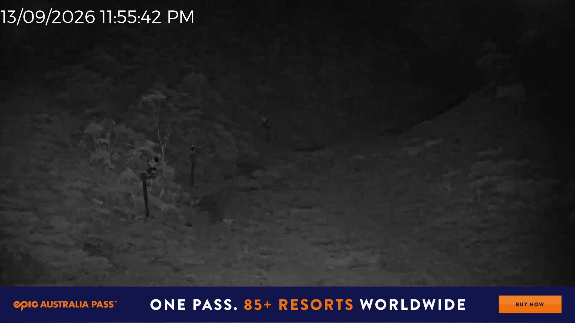 Mt Hotham Snake Gully snow cam captured at 13 September 2026 at 11:57 pm AEST
