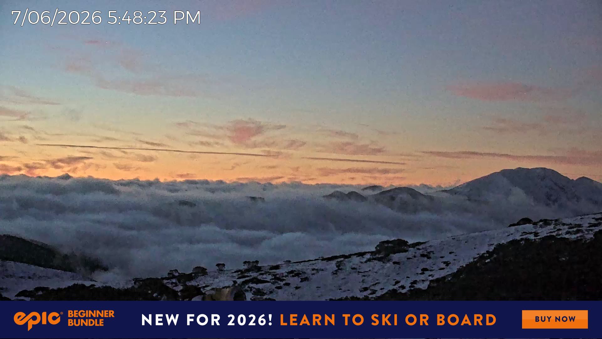 Mt Hotham Razorback snow cam captured at 7 June 2026 at 11:05 pm AEST