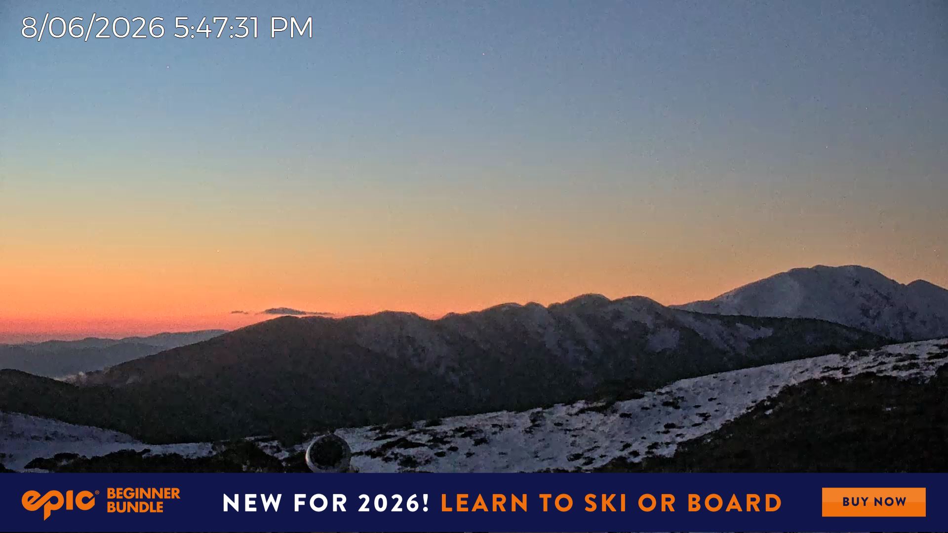 Mt Hotham Razorback snow cam captured at 8 June 2026 at 5:53 pm AEST