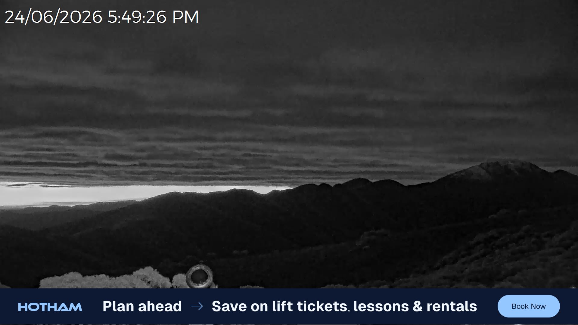 Mt Hotham Razorback snow cam captured at 24 June 2026 at 5:52 pm AEST