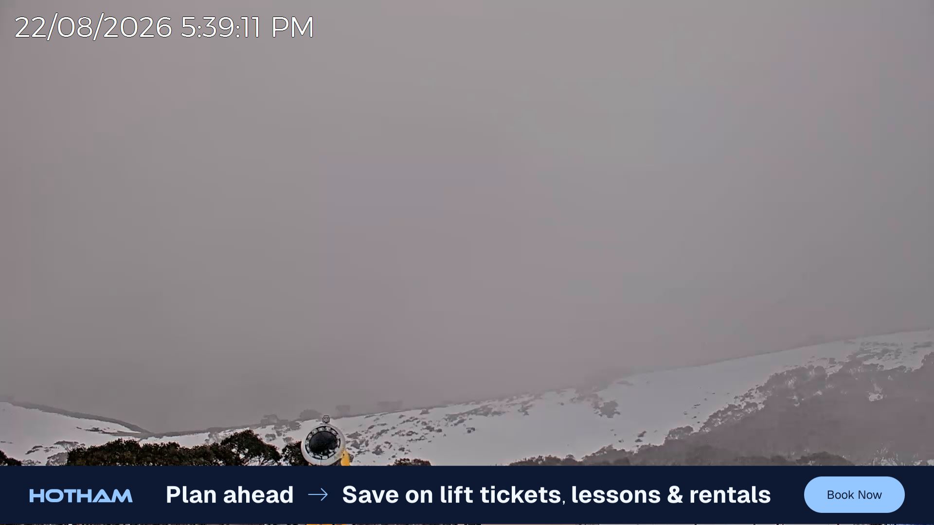 Mt Hotham Razorback snow cam captured at 22 August 2026 at 5:45 pm AEST