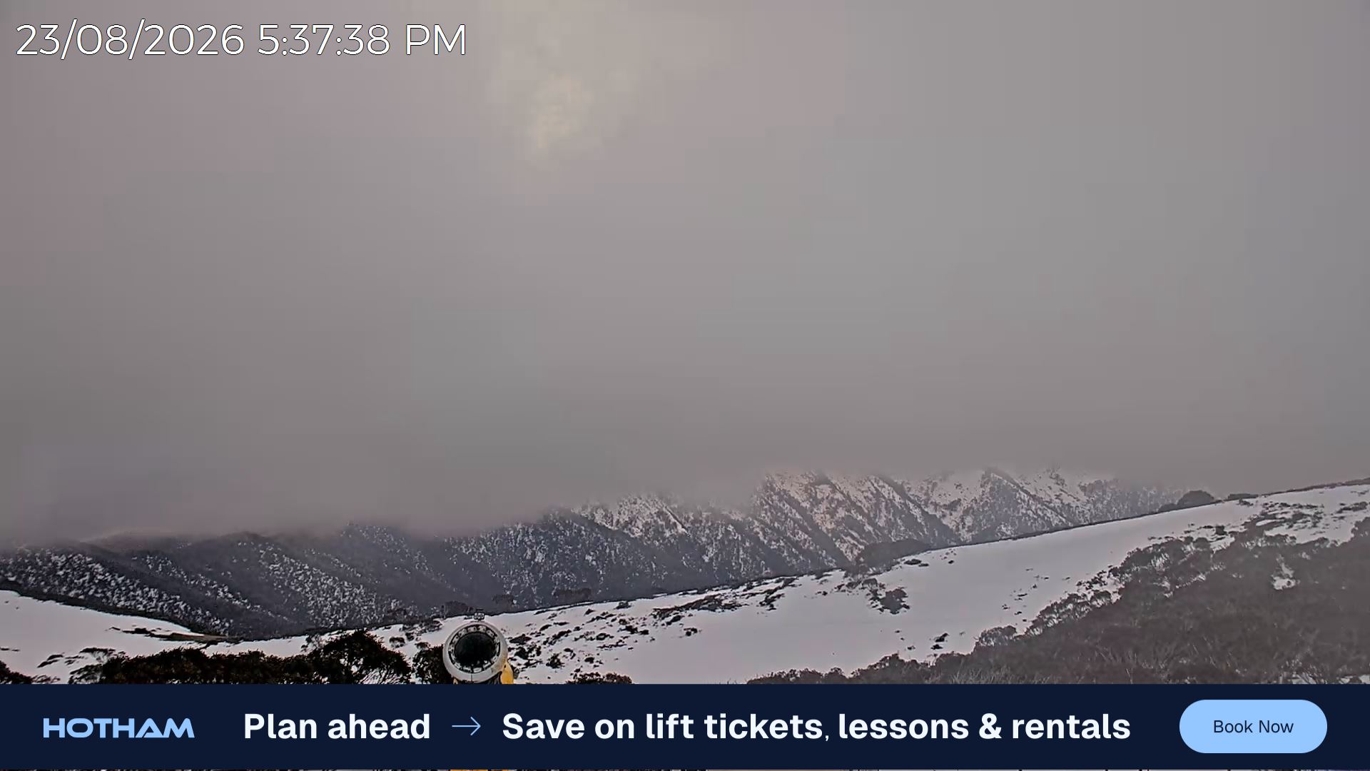 Mt Hotham Razorback snow cam captured at 23 August 2026 at 5:46 pm AEST