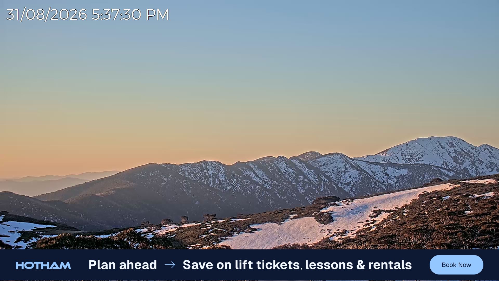 Mt Hotham Razorback snow cam captured at 31 August 2026 at 5:45 pm AEST