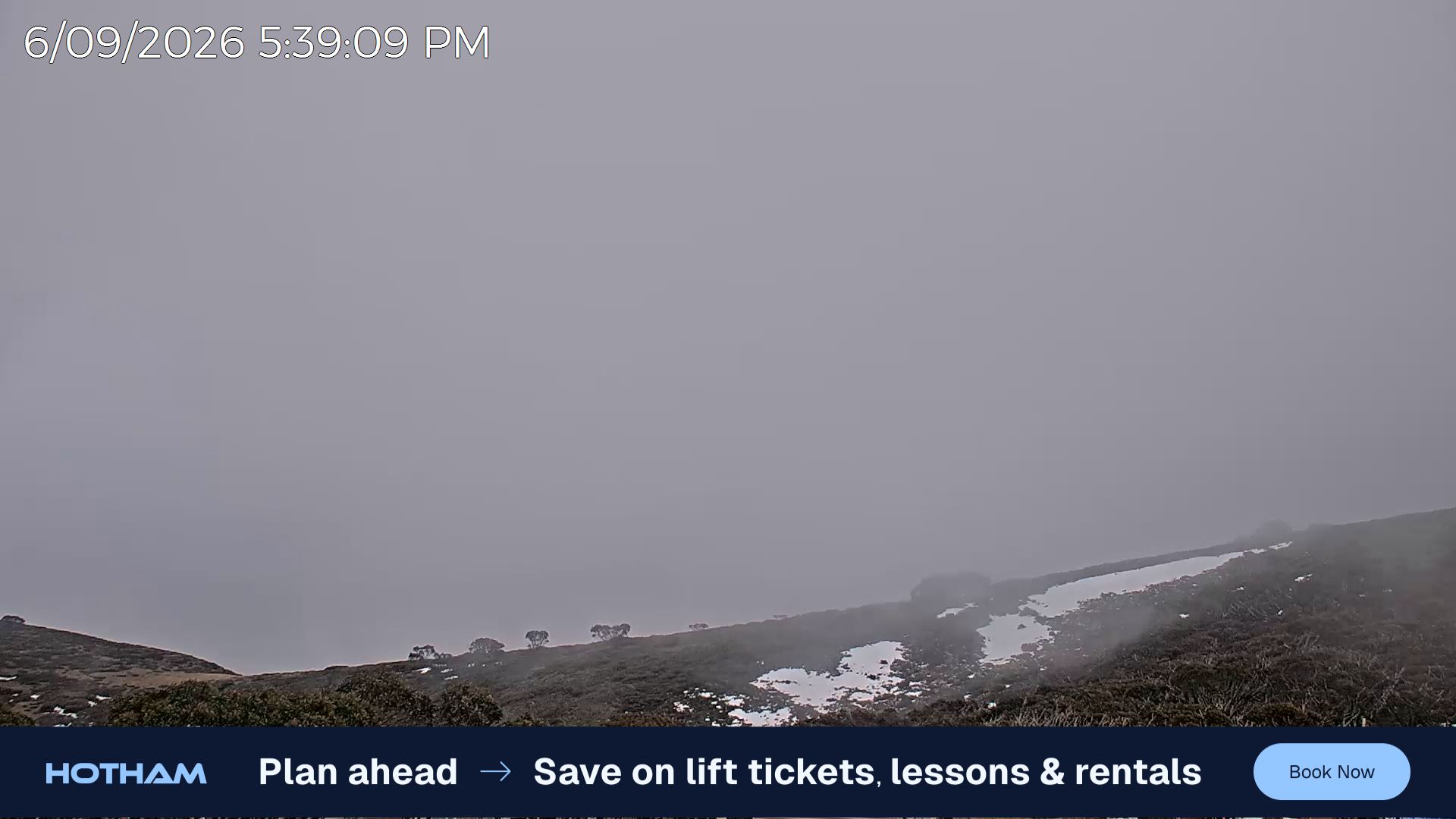 Mt Hotham Razorback snow cam captured at 6 September 2026 at 5:45 pm AEST