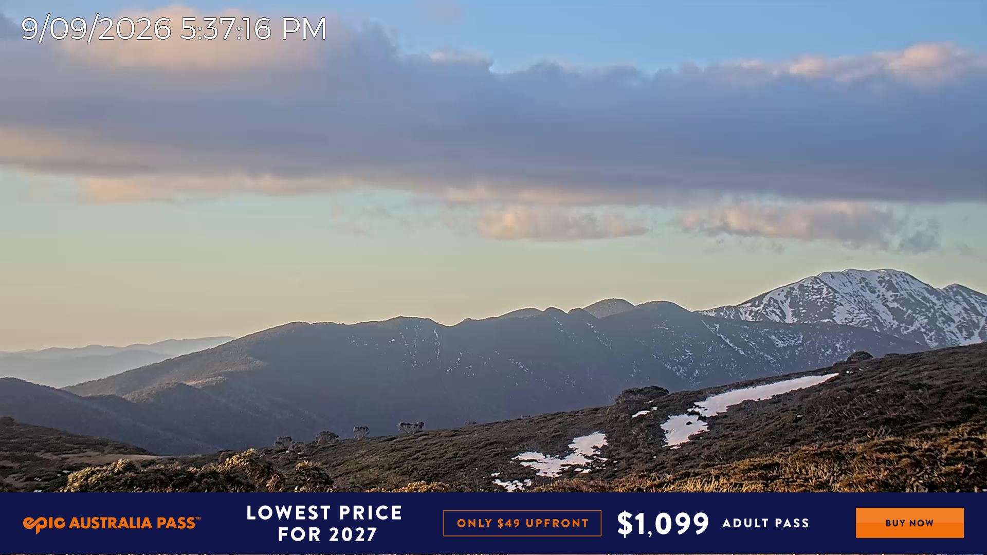 Mt Hotham Razorback snow cam captured at 9 September 2026 at 5:45 pm AEST
