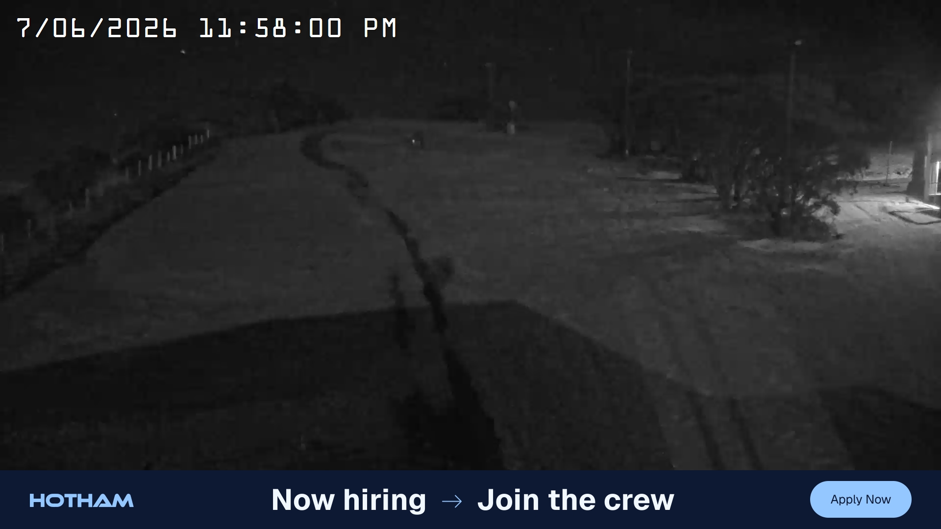 Mt Hotham Big D snow cam captured at 7 June 2026 at 11:58 pm AEST