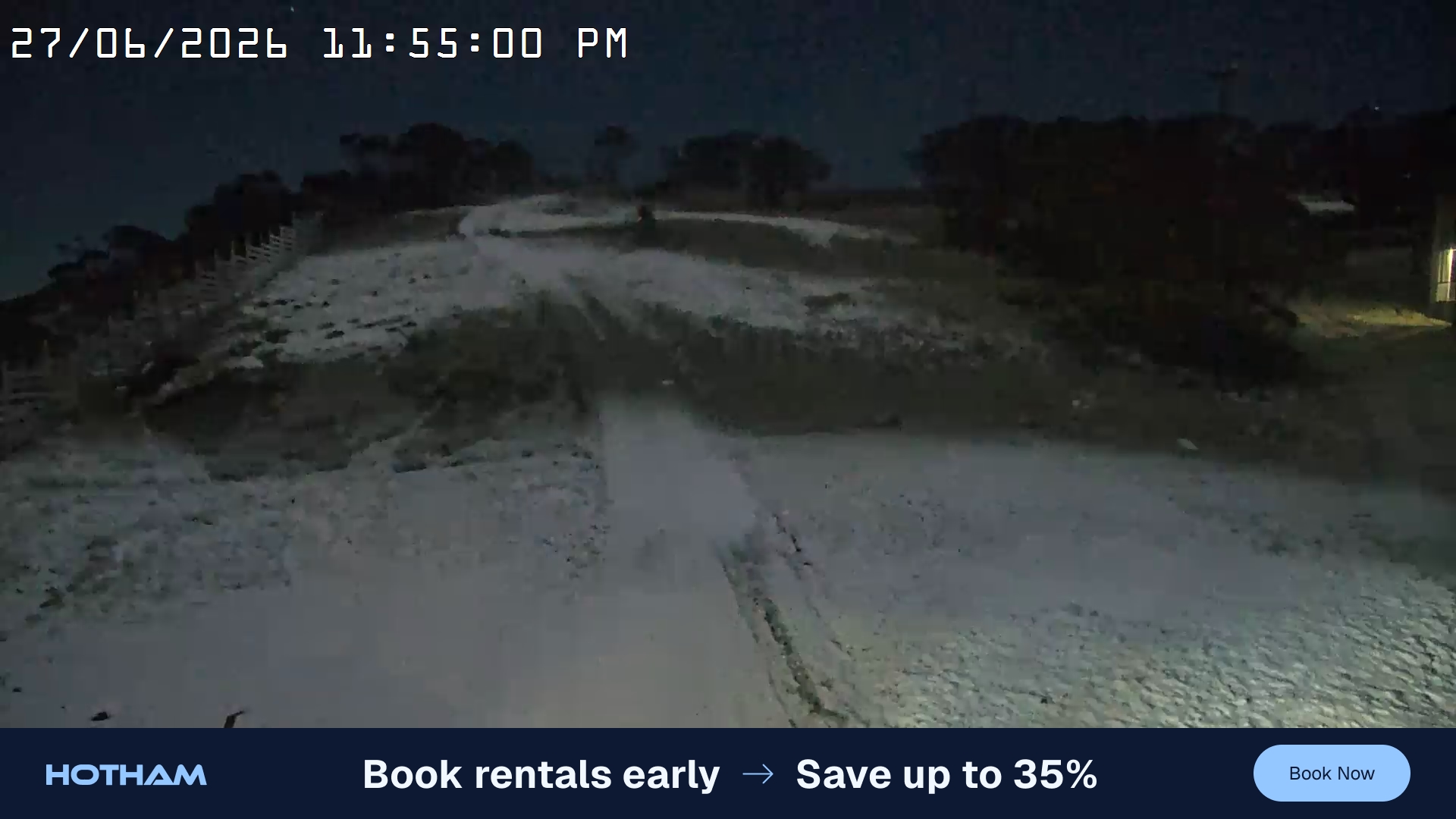 Mt Hotham Big D snow cam captured at 27 June 2026 at 11:55 pm AEST