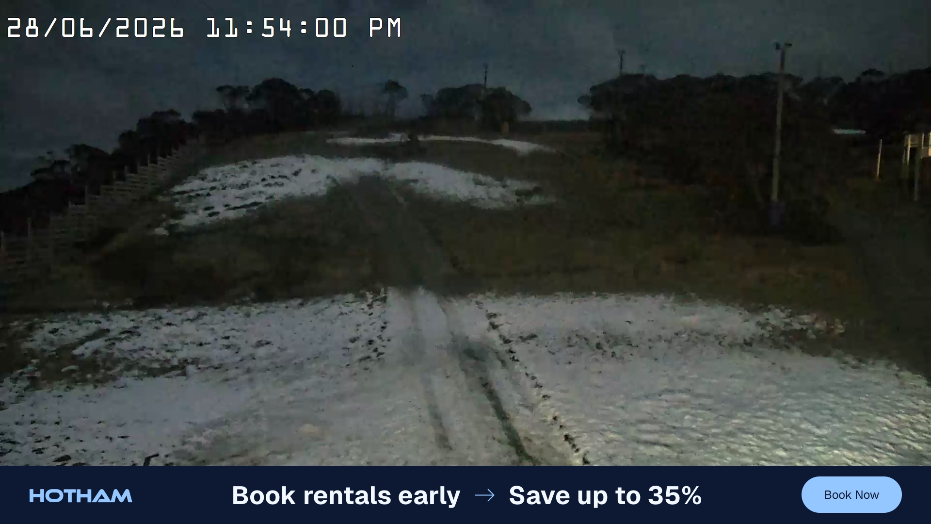 Mt Hotham Big D snow cam captured at 28 June 2026 at 11:55 pm AEST