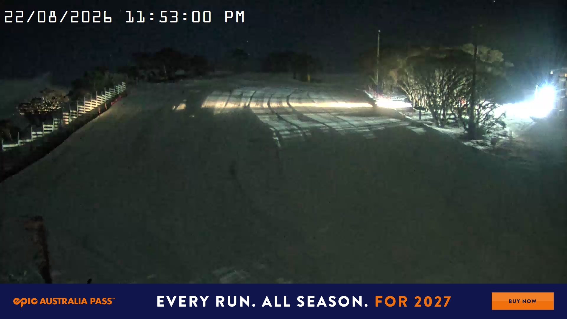 Mt Hotham Big D snow cam captured at 22 August 2026 at 11:53 pm AEST