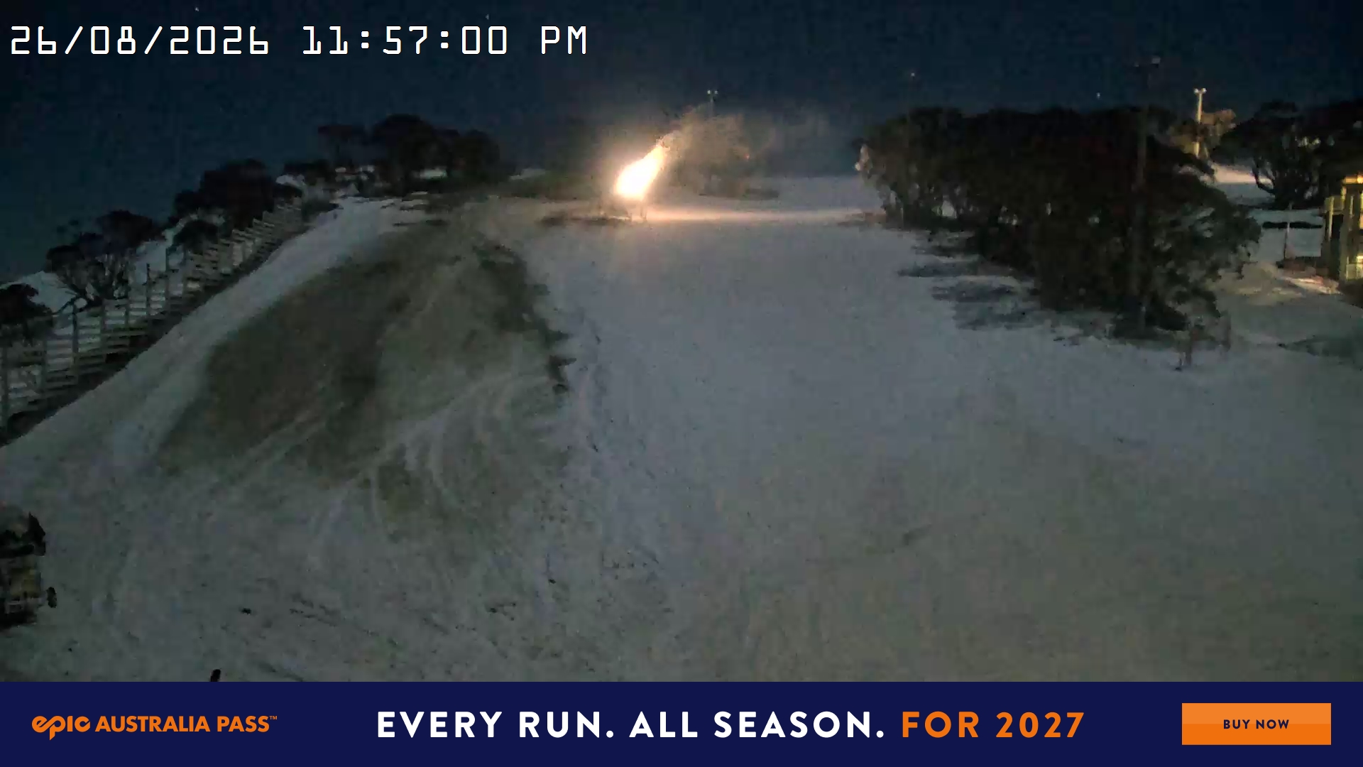 Mt Hotham Big D snow cam captured at 26 August 2026 at 11:57 pm AEST