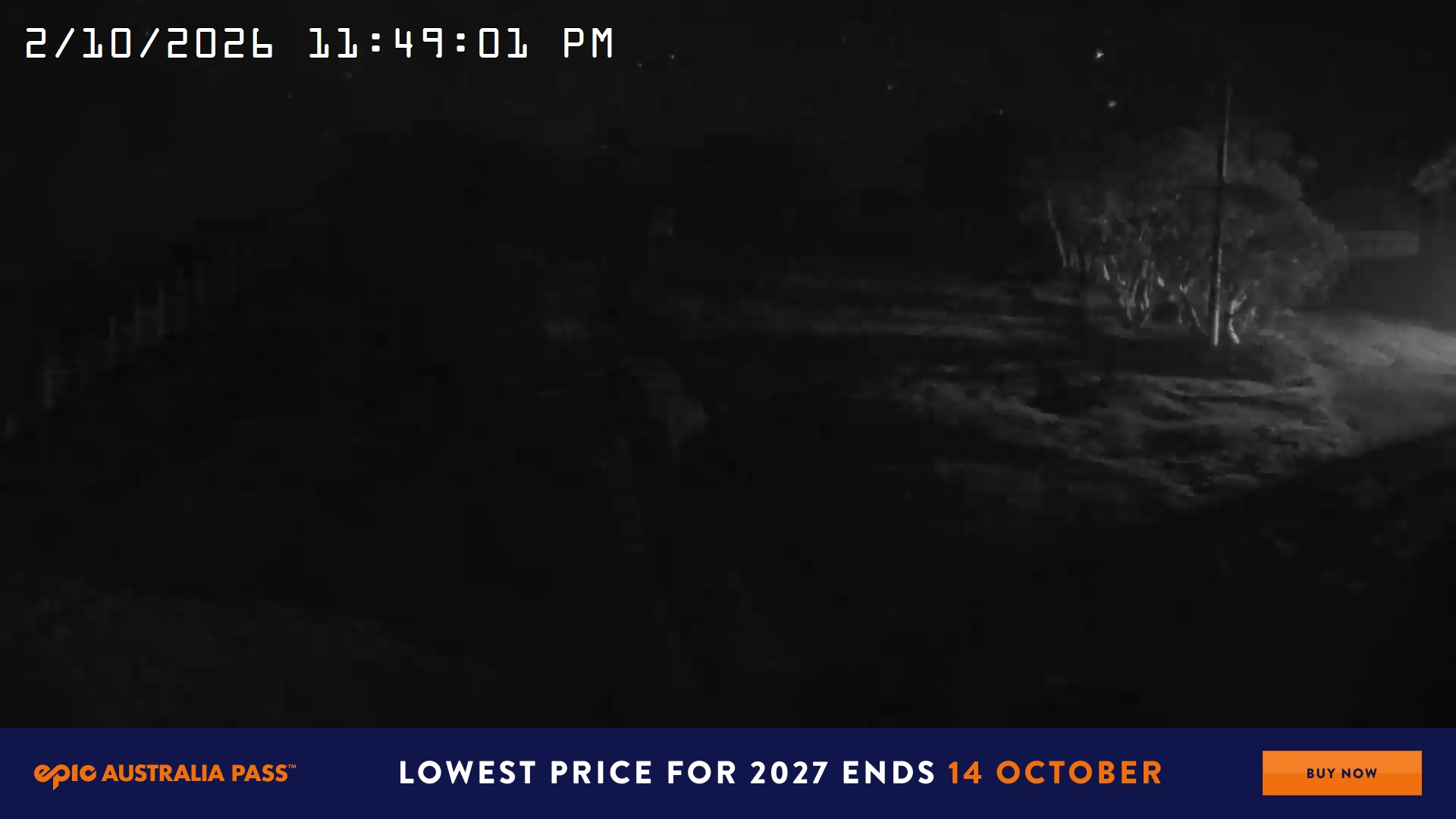 Mt Hotham Big D snow cam captured at 2 October 2026 at 11:49 pm AEST