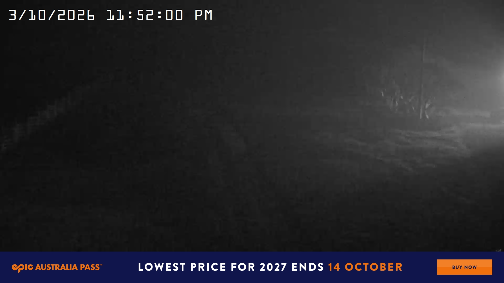 Mt Hotham Big D snow cam captured at 3 October 2026 at 11:52 pm AEST