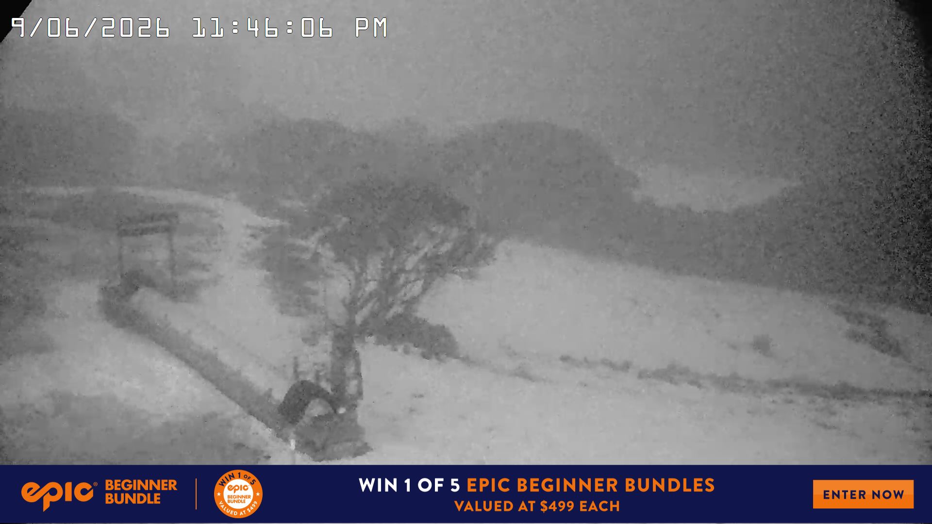 Mt Hotham Pup's and Sun Run snow cam captured at 9 June 2026 at 11:50 pm AEST