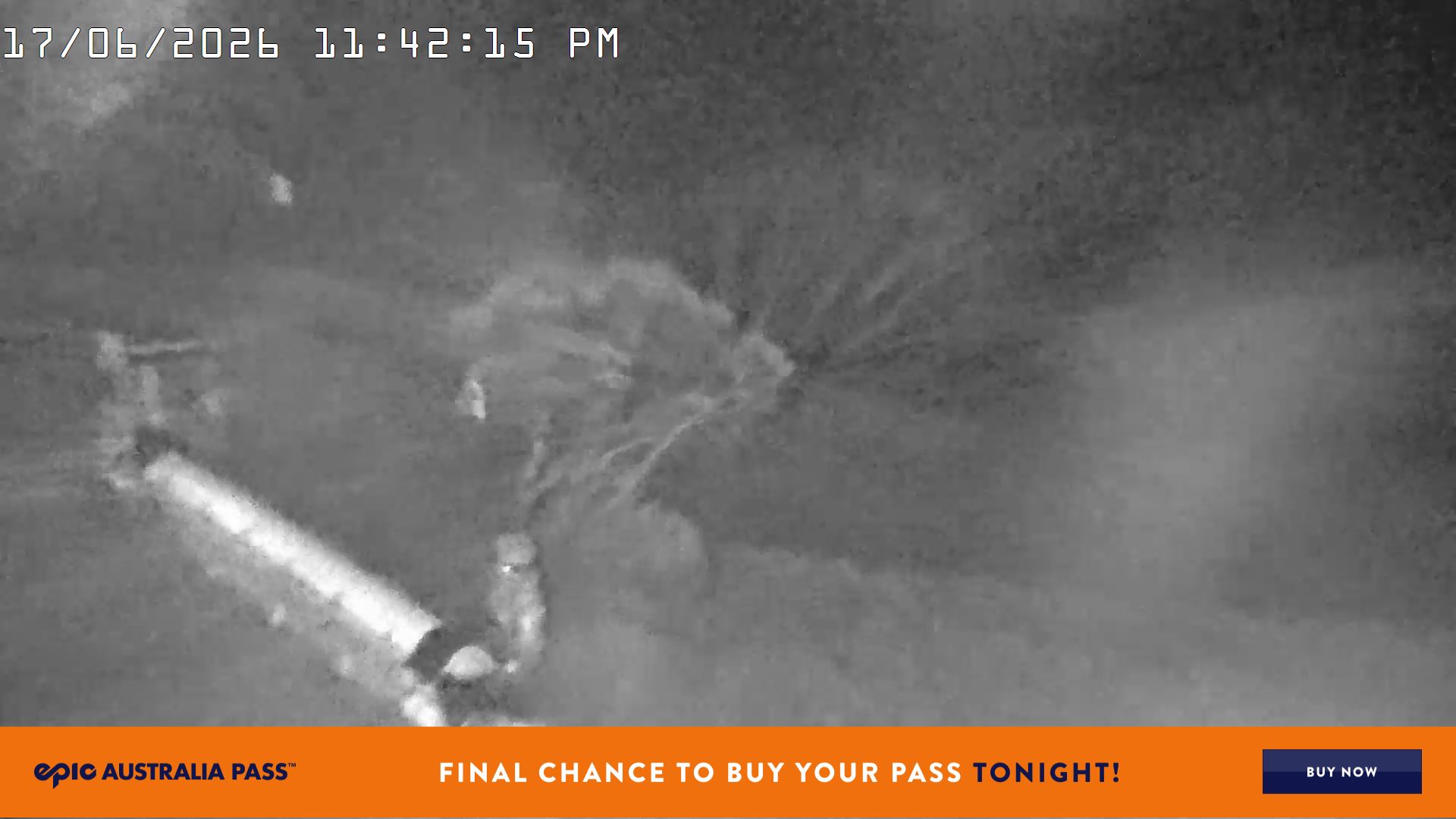 Mt Hotham Pup's and Sun Run snow cam captured at 17 June 2026 at 11:42 pm AEST