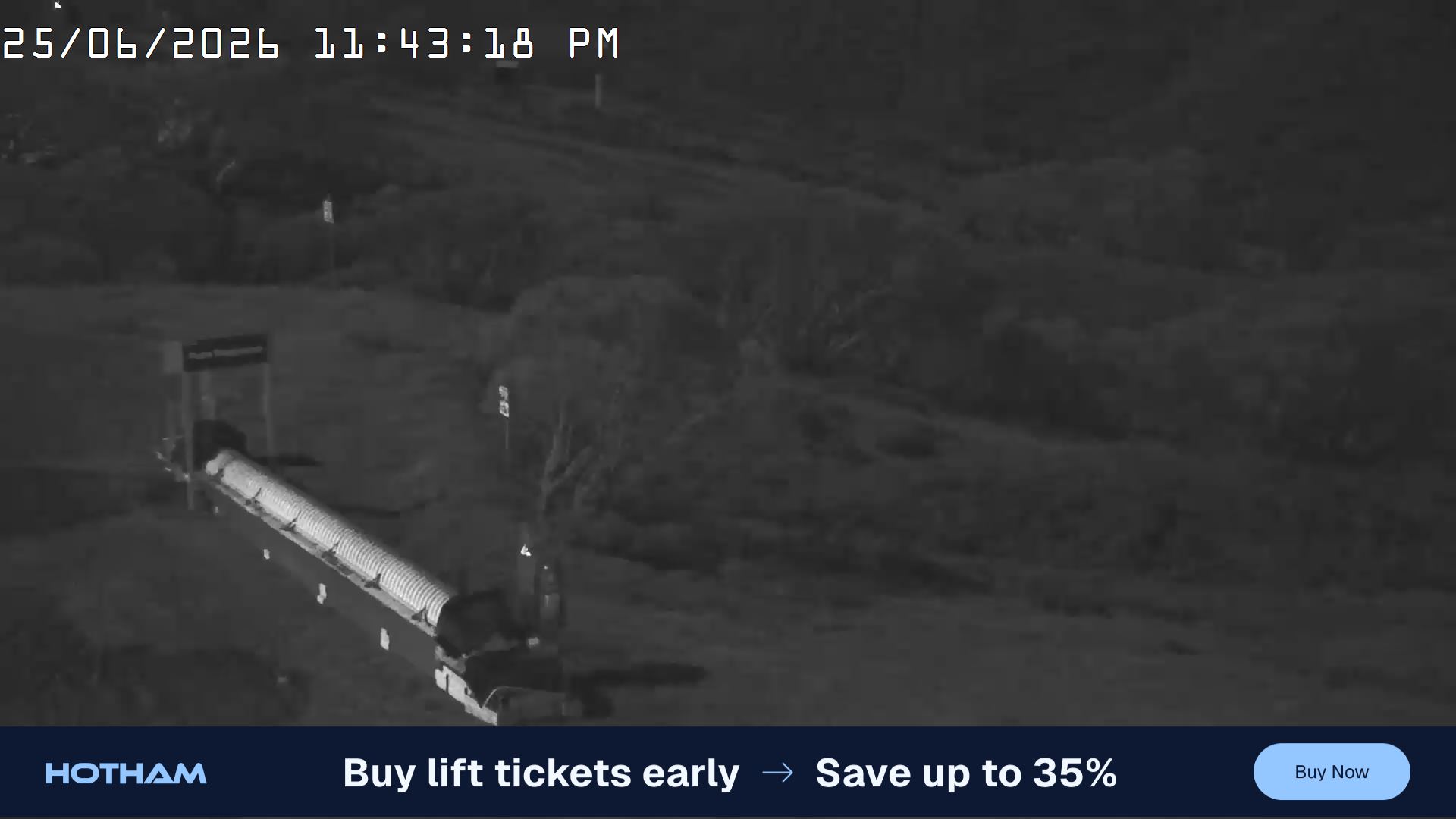 Mt Hotham Pup's and Sun Run snow cam captured at 25 June 2026 at 11:46 pm AEST