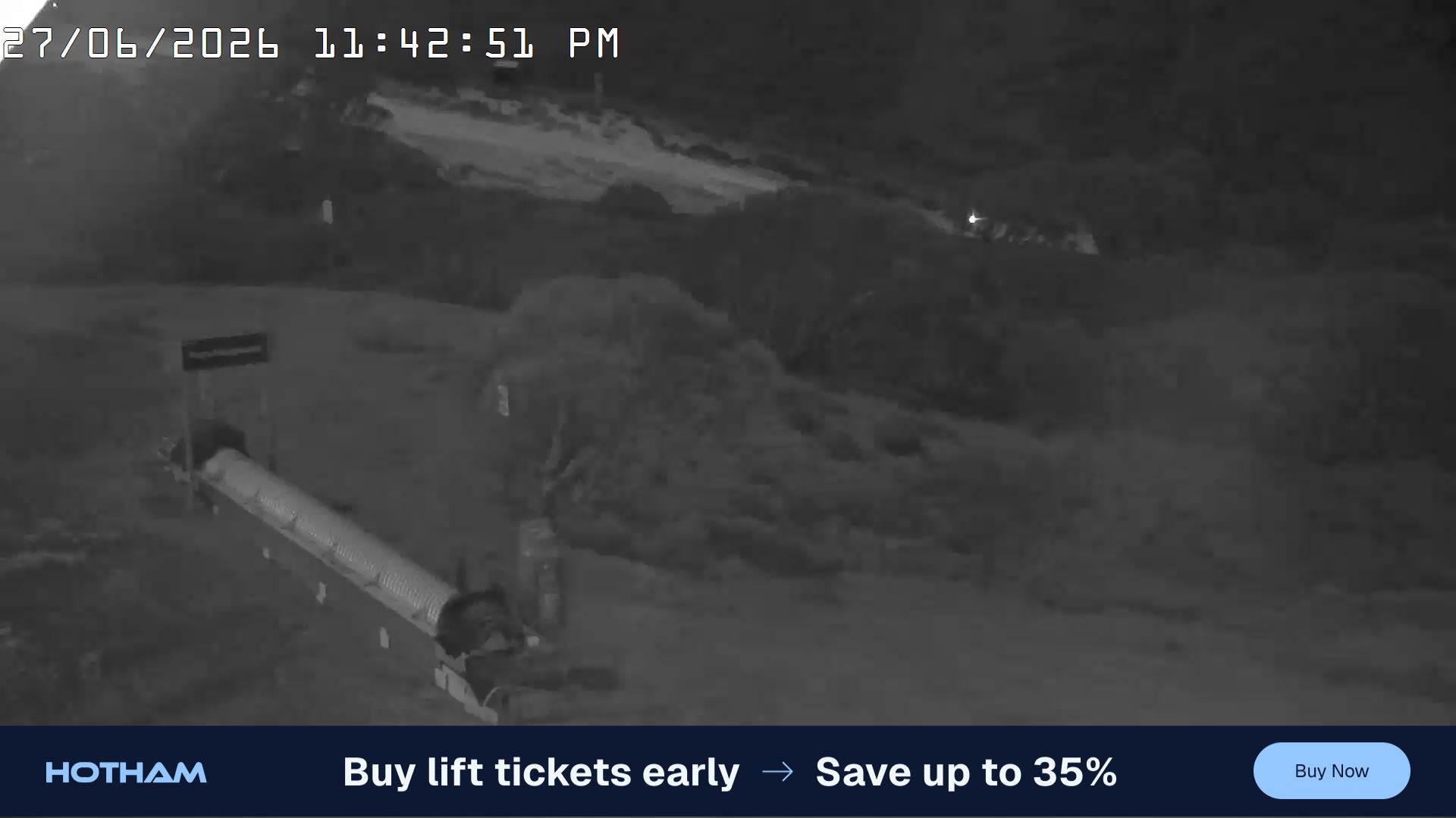 Mt Hotham Pup's and Sun Run snow cam captured at 27 June 2026 at 11:44 pm AEST