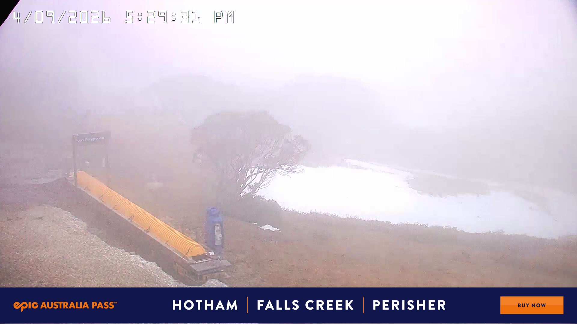 Mt Hotham Pup's and Sun Run snow cam captured at 4 September 2026 at 5:39 pm AEST
