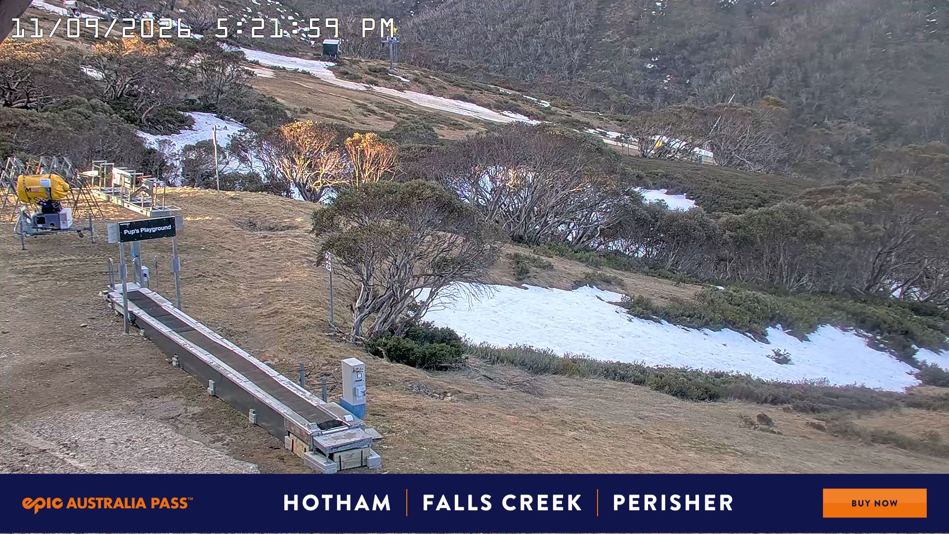 Mt Hotham Pup's and Sun Run snow cam captured at 11 September 2026 at 5:25 pm AEST