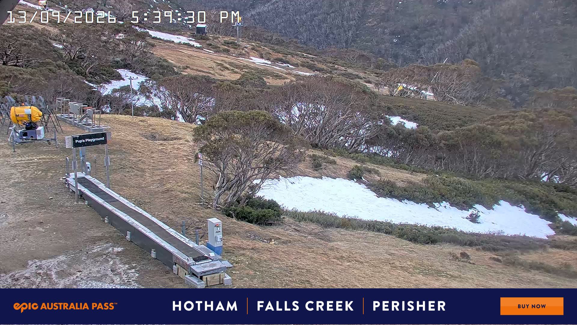 Mt Hotham Pup's and Sun Run snow cam captured at 13 September 2026 at 5:40 pm AEST