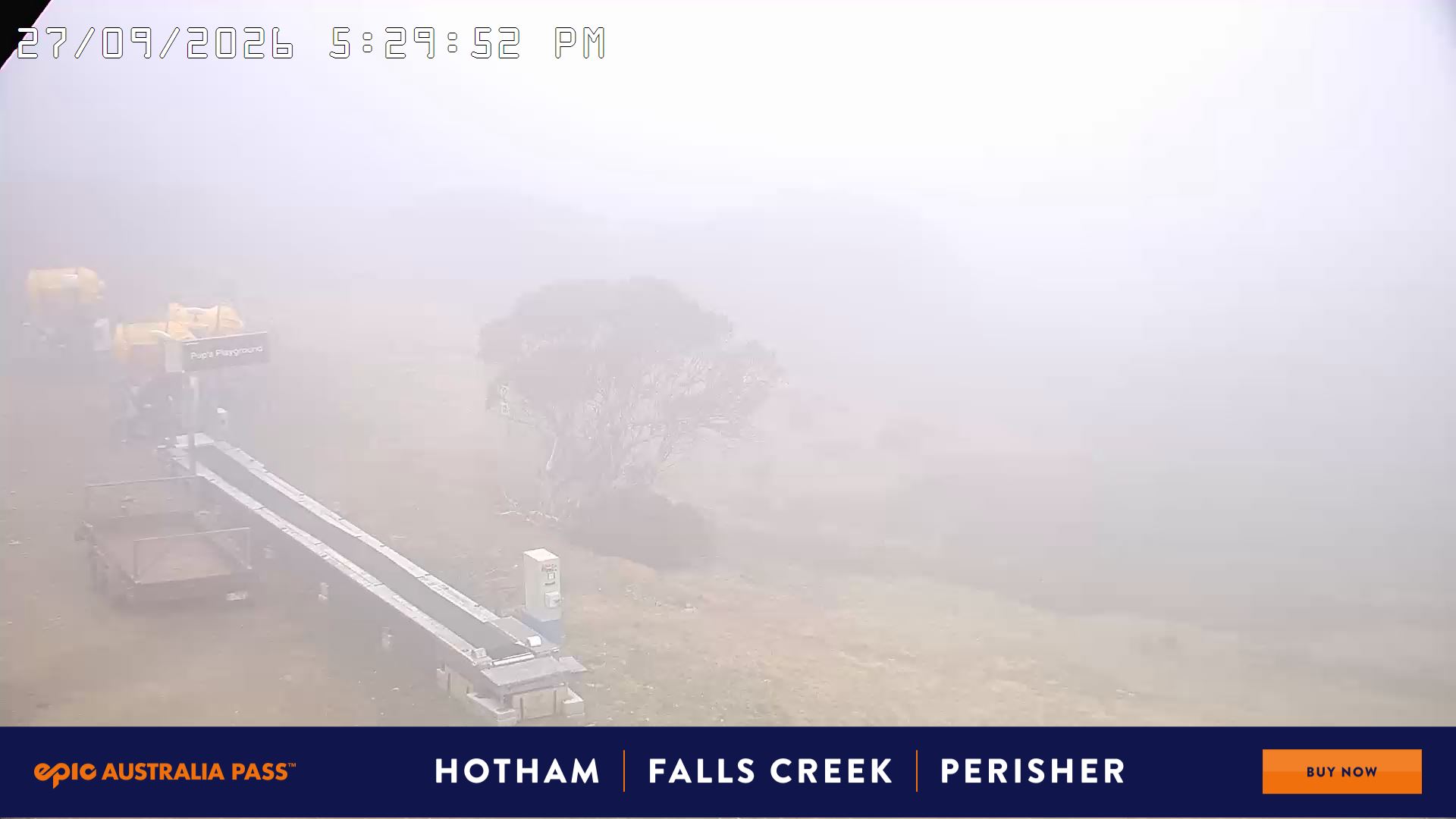 Mt Hotham Pup's and Sun Run snow cam captured at 27 September 2026 at 6:20 pm AEST