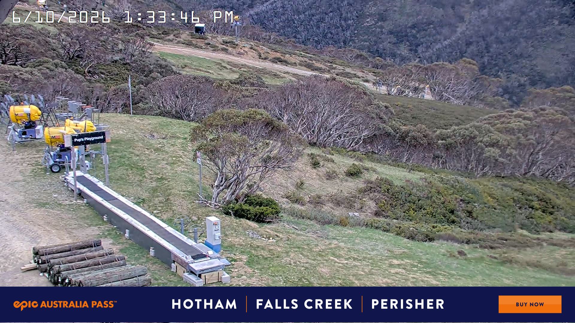 Mt Hotham Pup's and Sun Run snow cam captured at 6 October 2026 at 1:44 pm AEDT