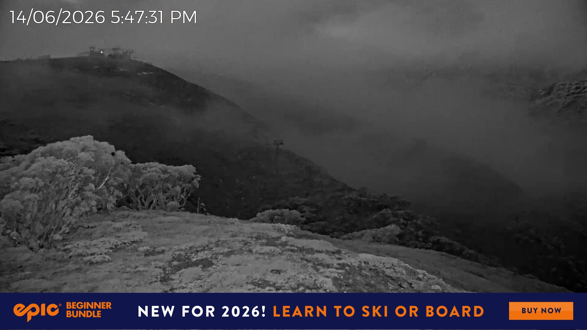 Mt Hotham Skating Rink snow cam captured at 14 June 2026 at 5:49 pm AEST