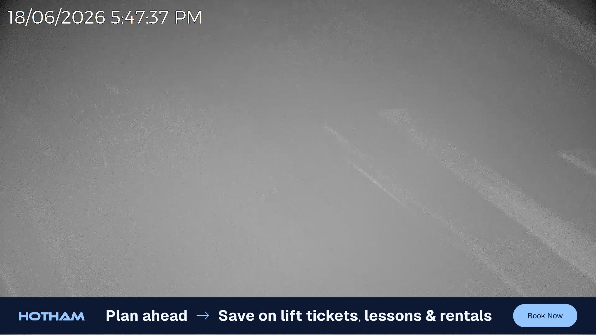 Mt Hotham Skating Rink snow cam captured at 18 June 2026 at 5:49 pm AEST