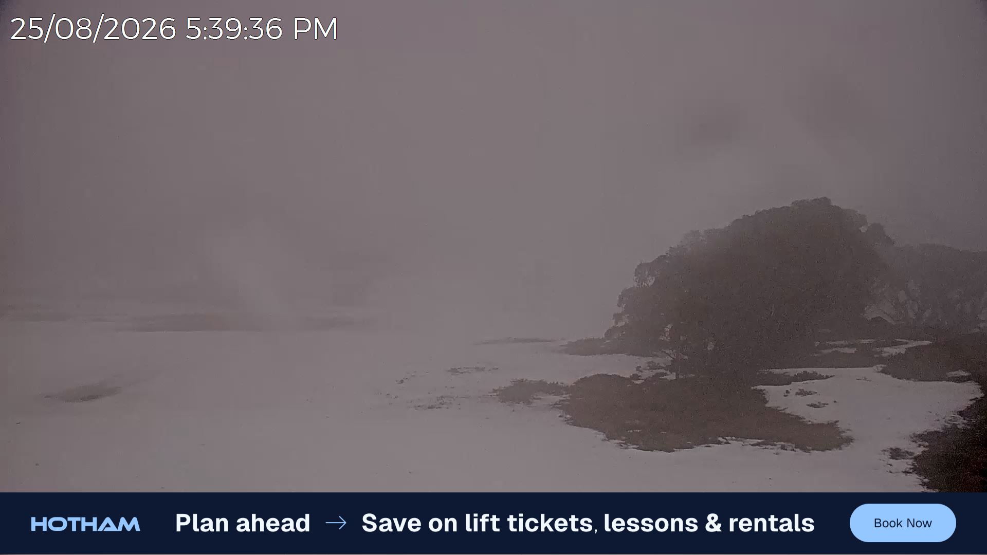 Mt Hotham Skating Rink snow cam captured at 25 August 2026 at 5:42 pm AEST