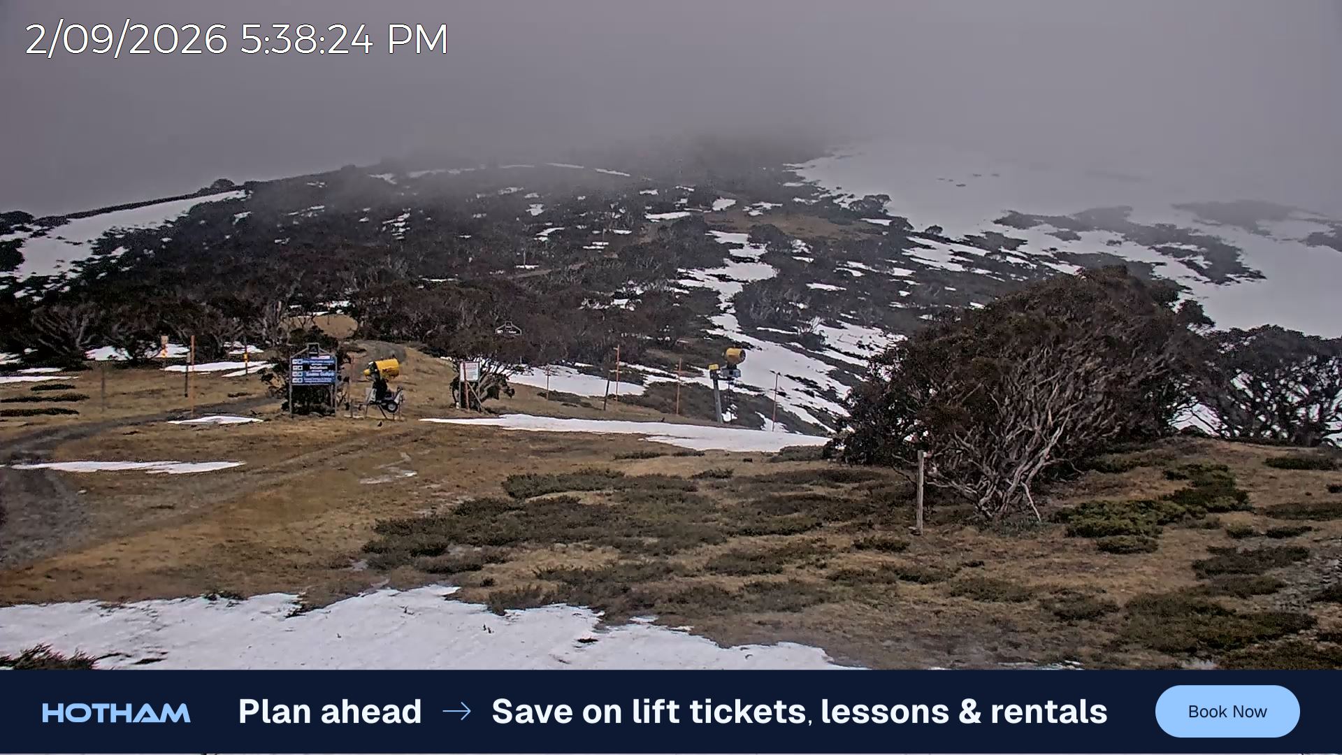 Mt Hotham Skating Rink snow cam captured at 2 September 2026 at 5:42 pm AEST