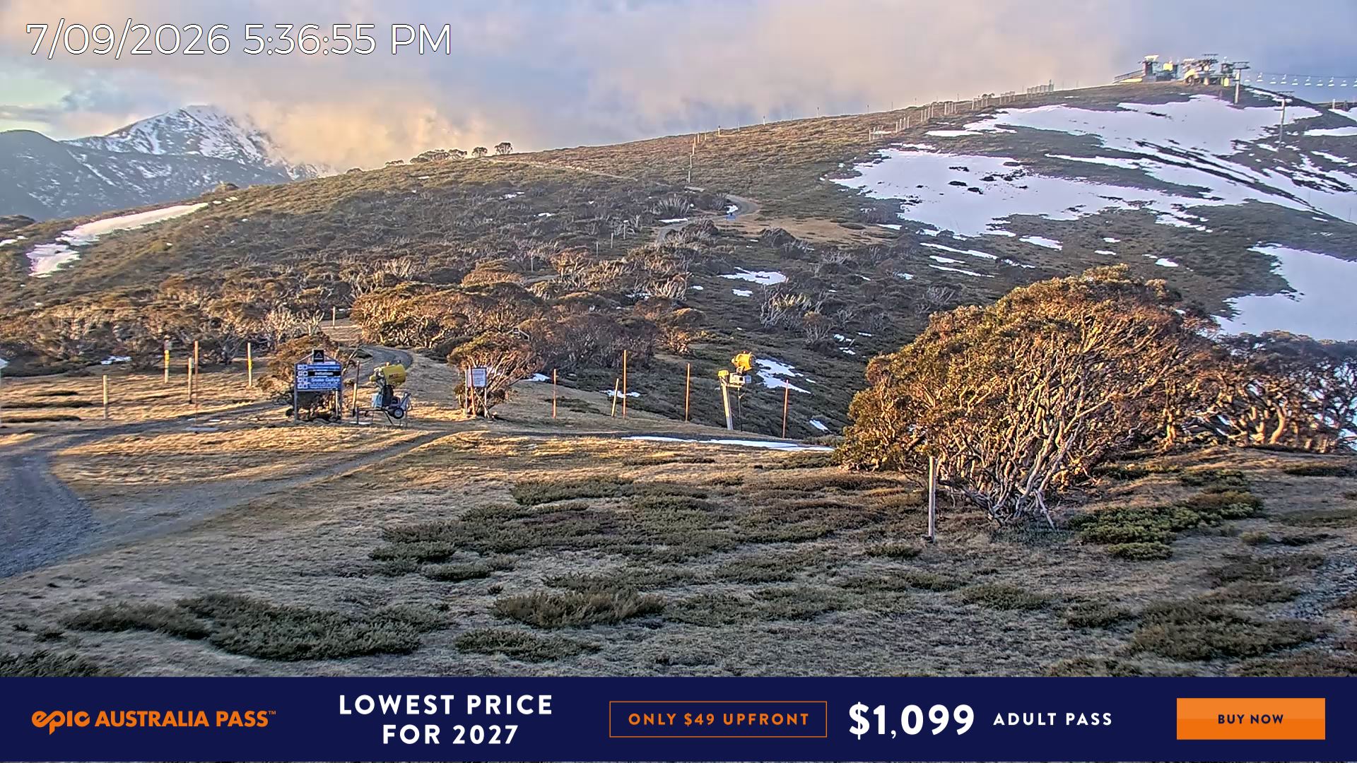 Mt Hotham Skating Rink snow cam captured at 7 September 2026 at 5:47 pm AEST