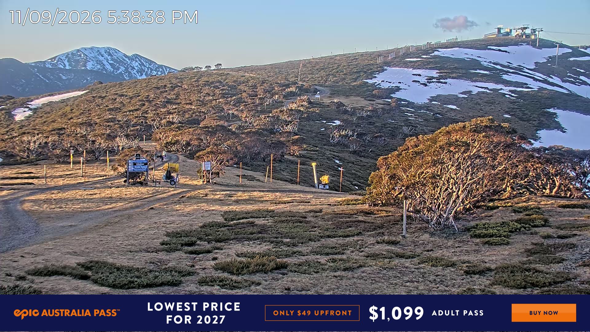 Mt Hotham Skating Rink snow cam captured at 11 September 2026 at 5:48 pm AEST