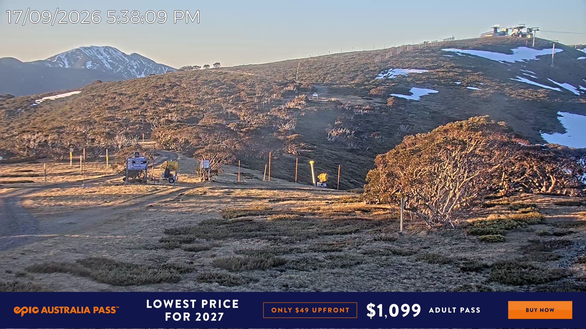 Mt Hotham Skating Rink snow cam captured at 17 September 2026 at 5:44 pm AEST