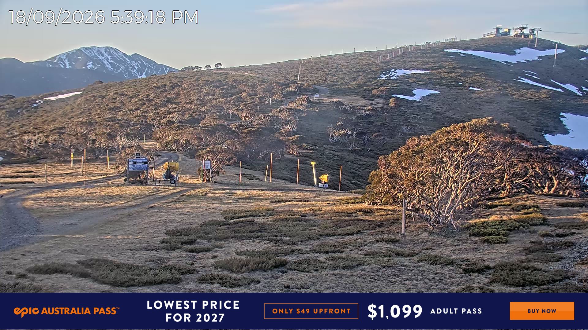 Mt Hotham Skating Rink snow cam captured at 18 September 2026 at 5:45 pm AEST
