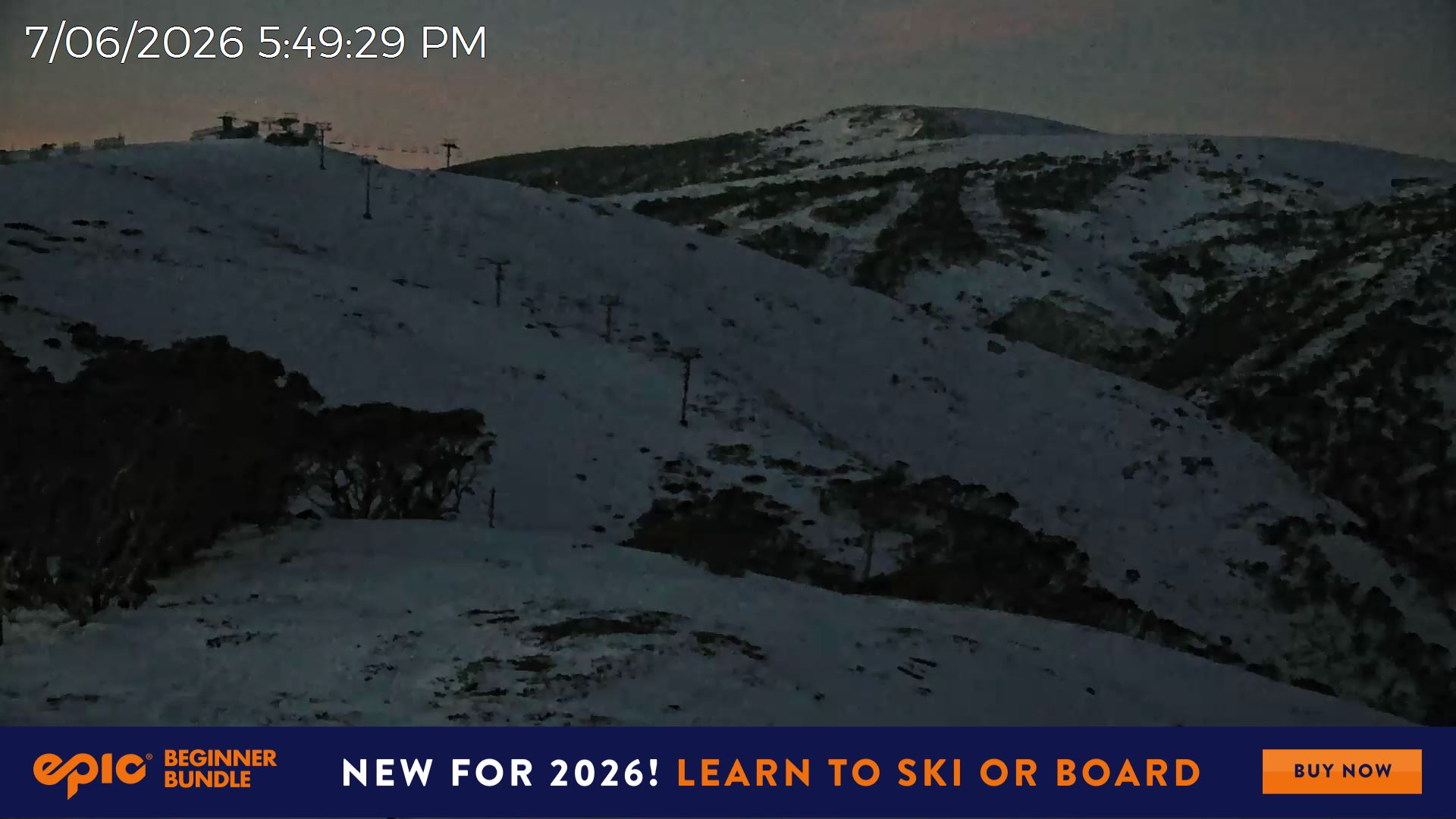 Mt Hotham Gotcha snow cam captured at 7 June 2026 at 11:05 pm AEST