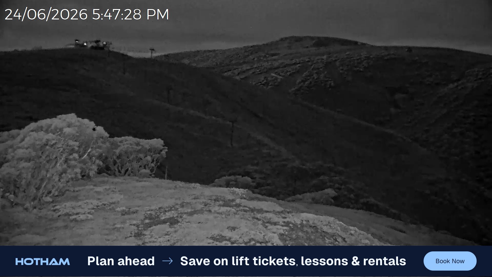 Mt Hotham Gotcha snow cam captured at 24 June 2026 at 5:52 pm AEST