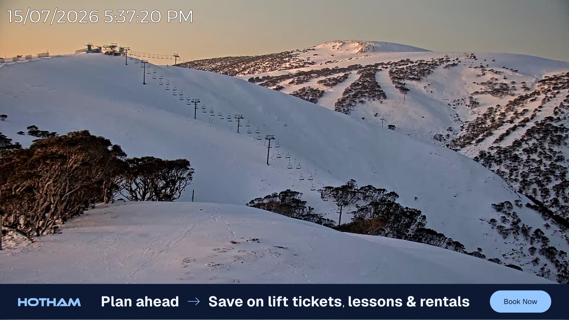 Mt Hotham Gotcha snow cam captured at 15 July 2026 at 5:40 pm AEST