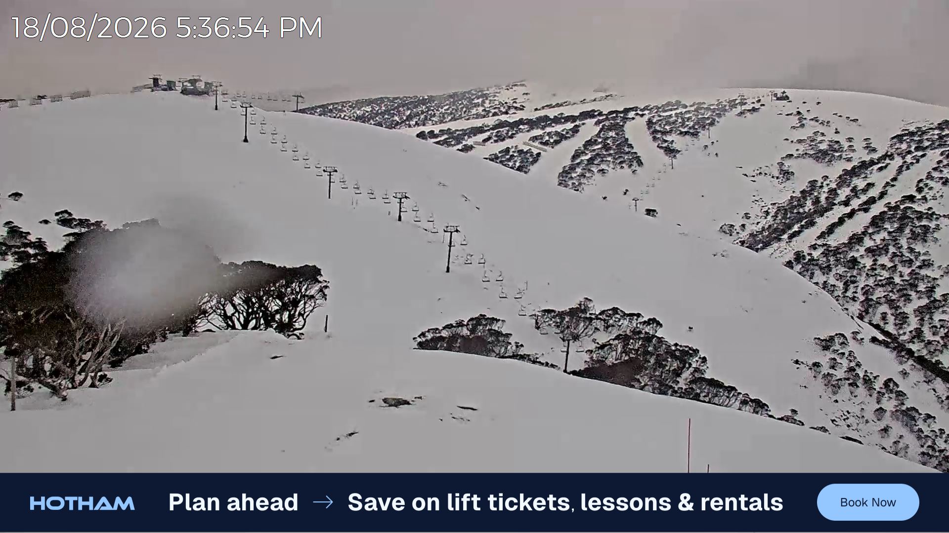 Mt Hotham Gotcha snow cam captured at 18 August 2026 at 5:37 pm AEST