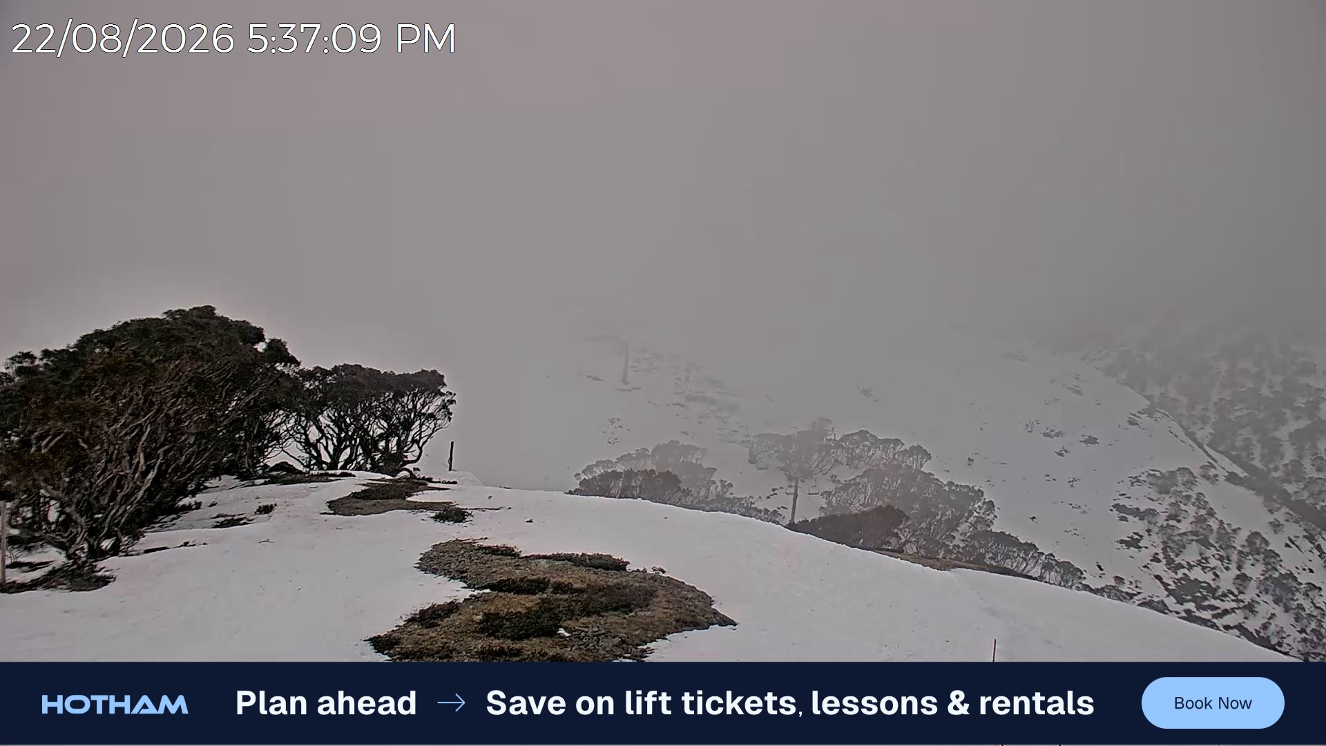 Mt Hotham Gotcha snow cam captured at 22 August 2026 at 5:41 pm AEST