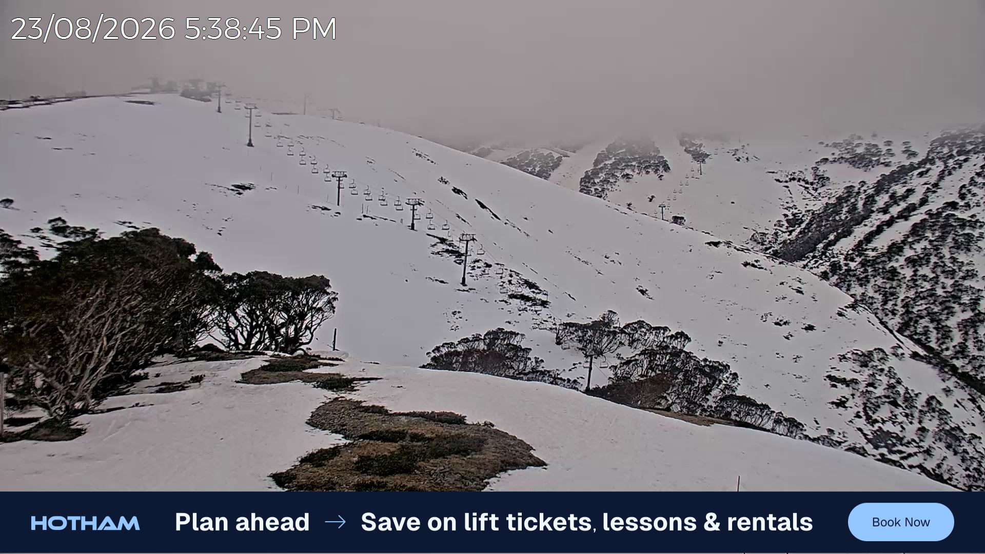 Mt Hotham Gotcha snow cam captured at 23 August 2026 at 5:42 pm AEST