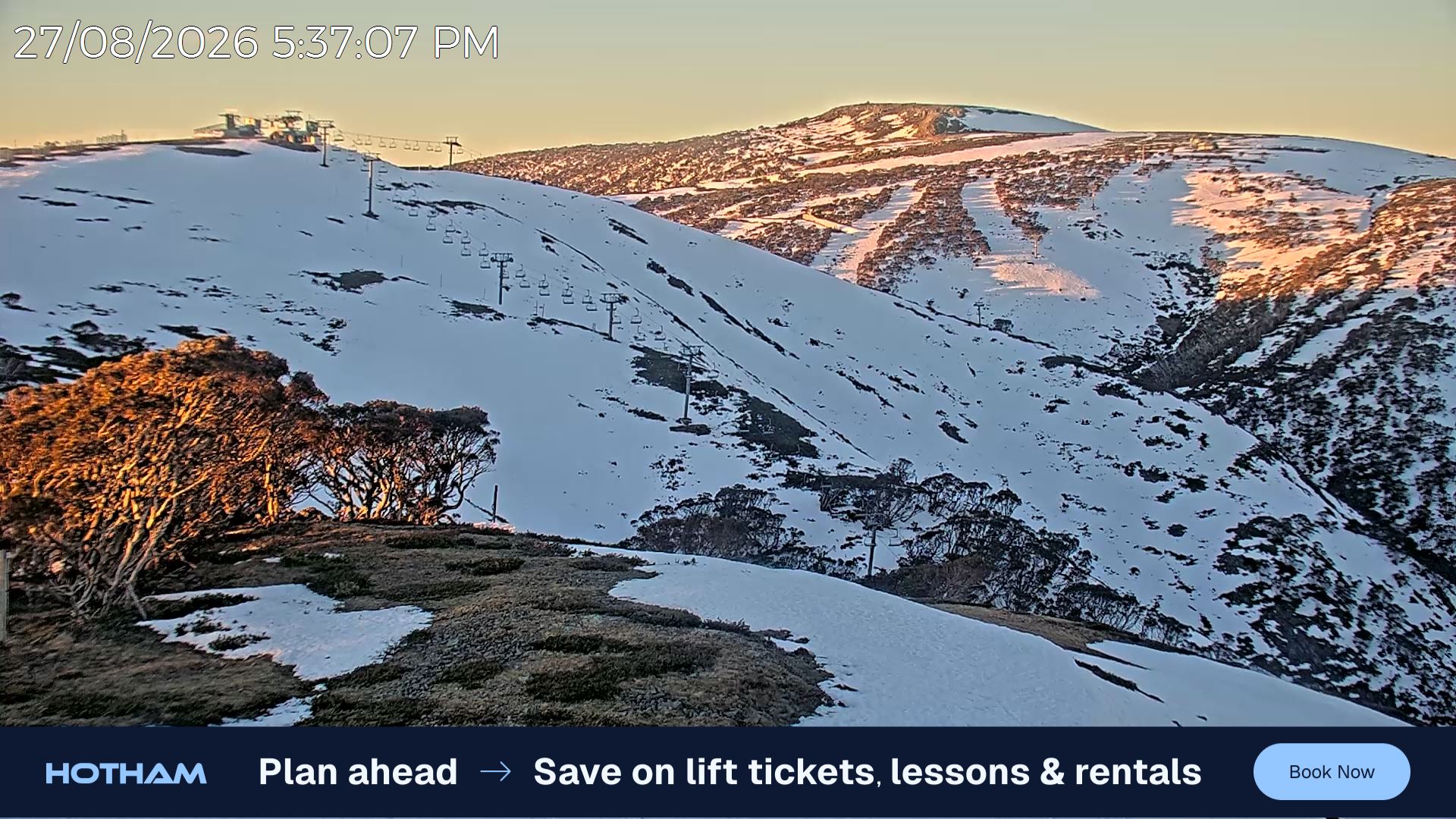 Mt Hotham Gotcha snow cam captured at 27 August 2026 at 5:46 pm AEST