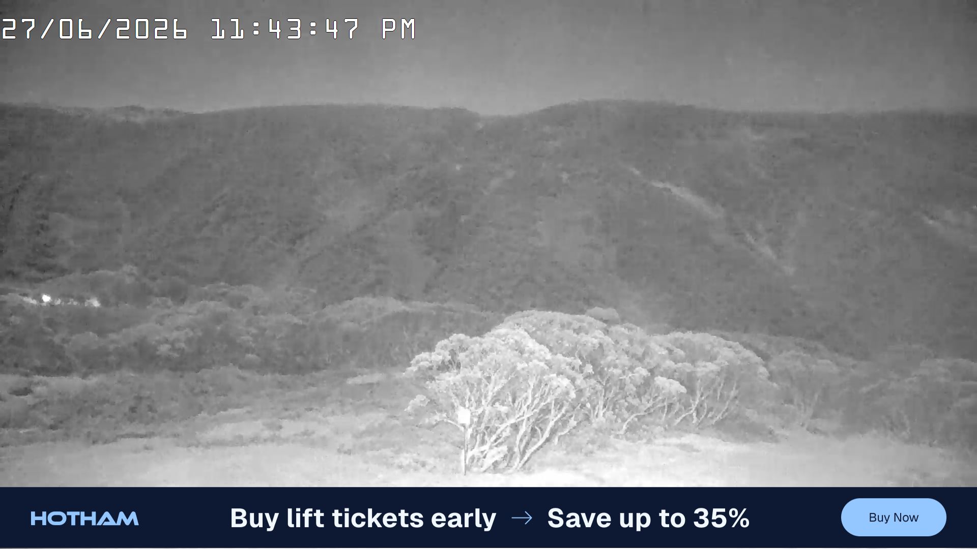 Mt Hotham Golden Point snow cam captured at 27 June 2026 at 11:44 pm AEST