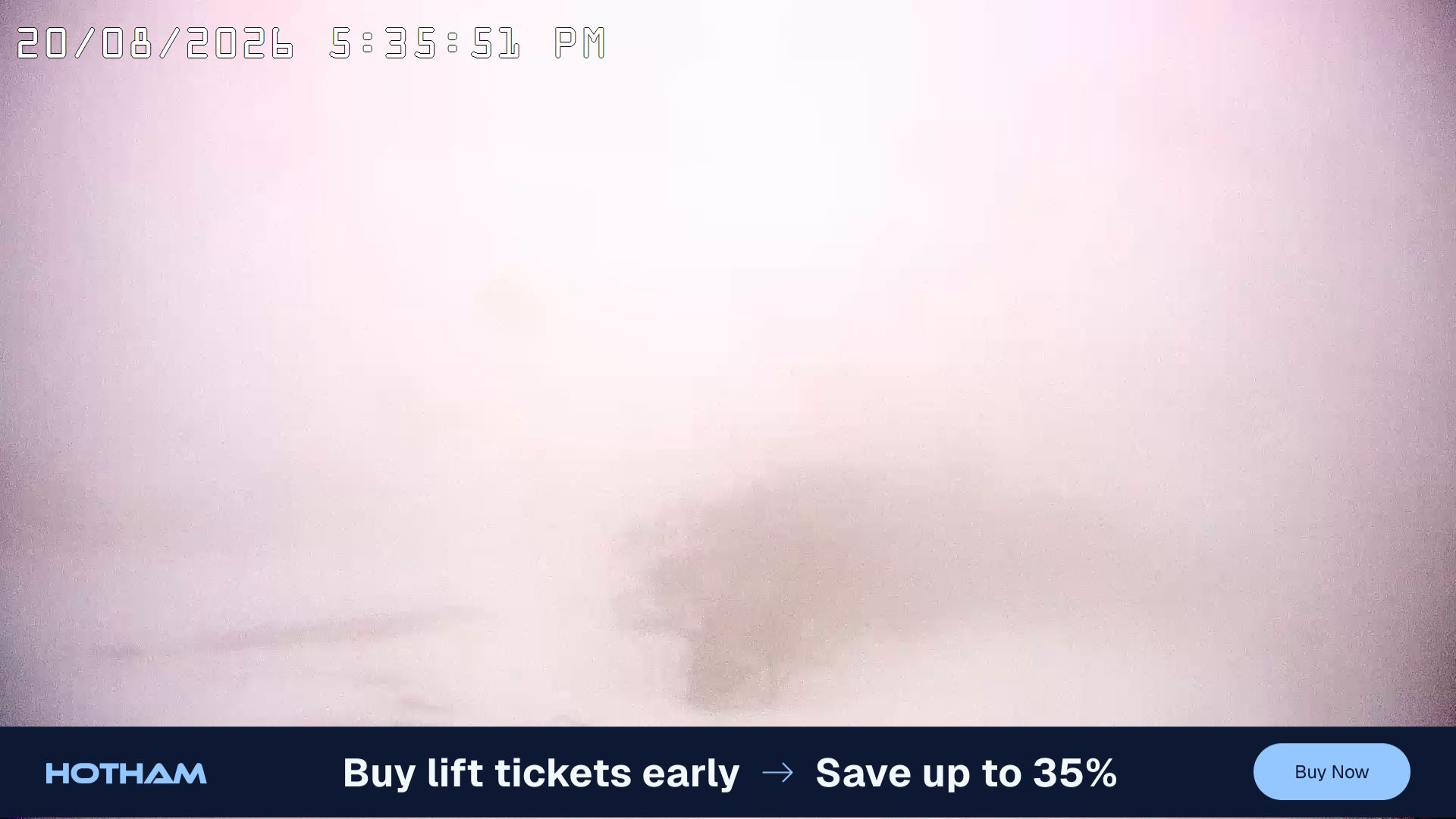 Mt Hotham Golden Point snow cam captured at 20 August 2026 at 5:43 pm AEST