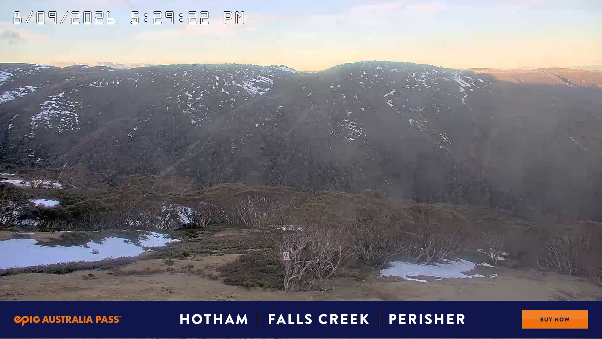 Mt Hotham Golden Point snow cam captured at 8 September 2026 at 5:37 pm AEST