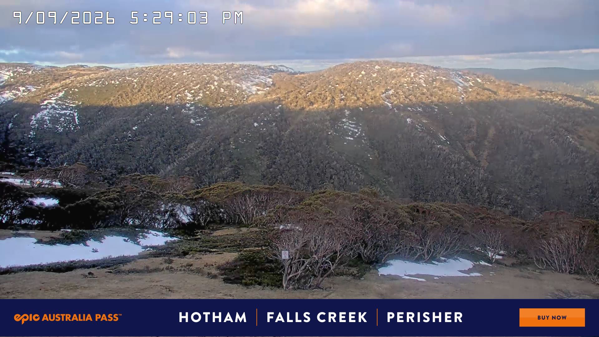 Mt Hotham Golden Point snow cam captured at 9 September 2026 at 5:37 pm AEST