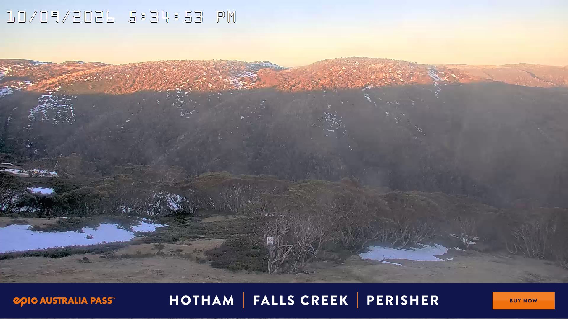 Mt Hotham Golden Point snow cam captured at 10 September 2026 at 5:37 pm AEST