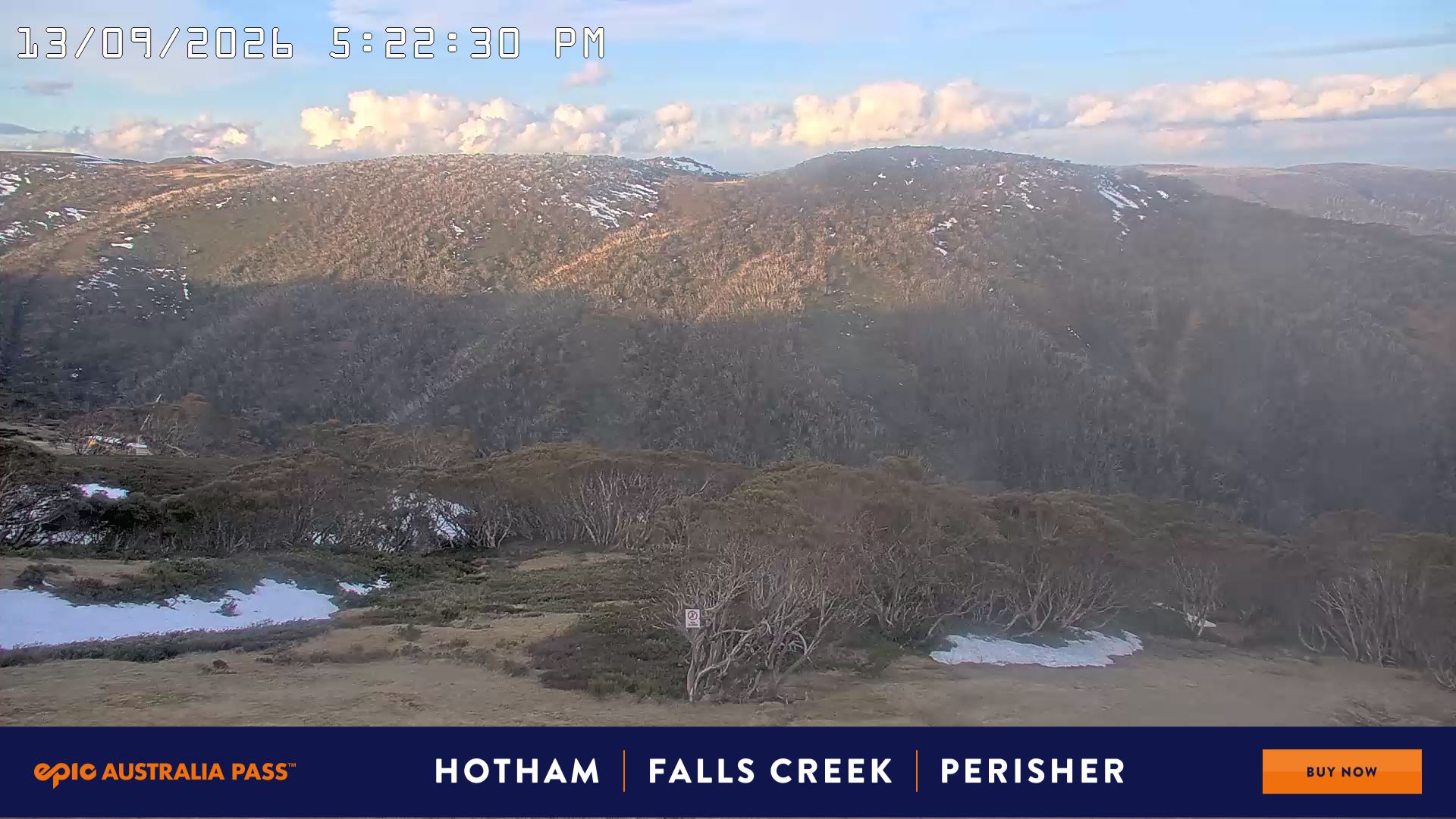 Mt Hotham Golden Point snow cam captured at 13 September 2026 at 5:29 pm AEST