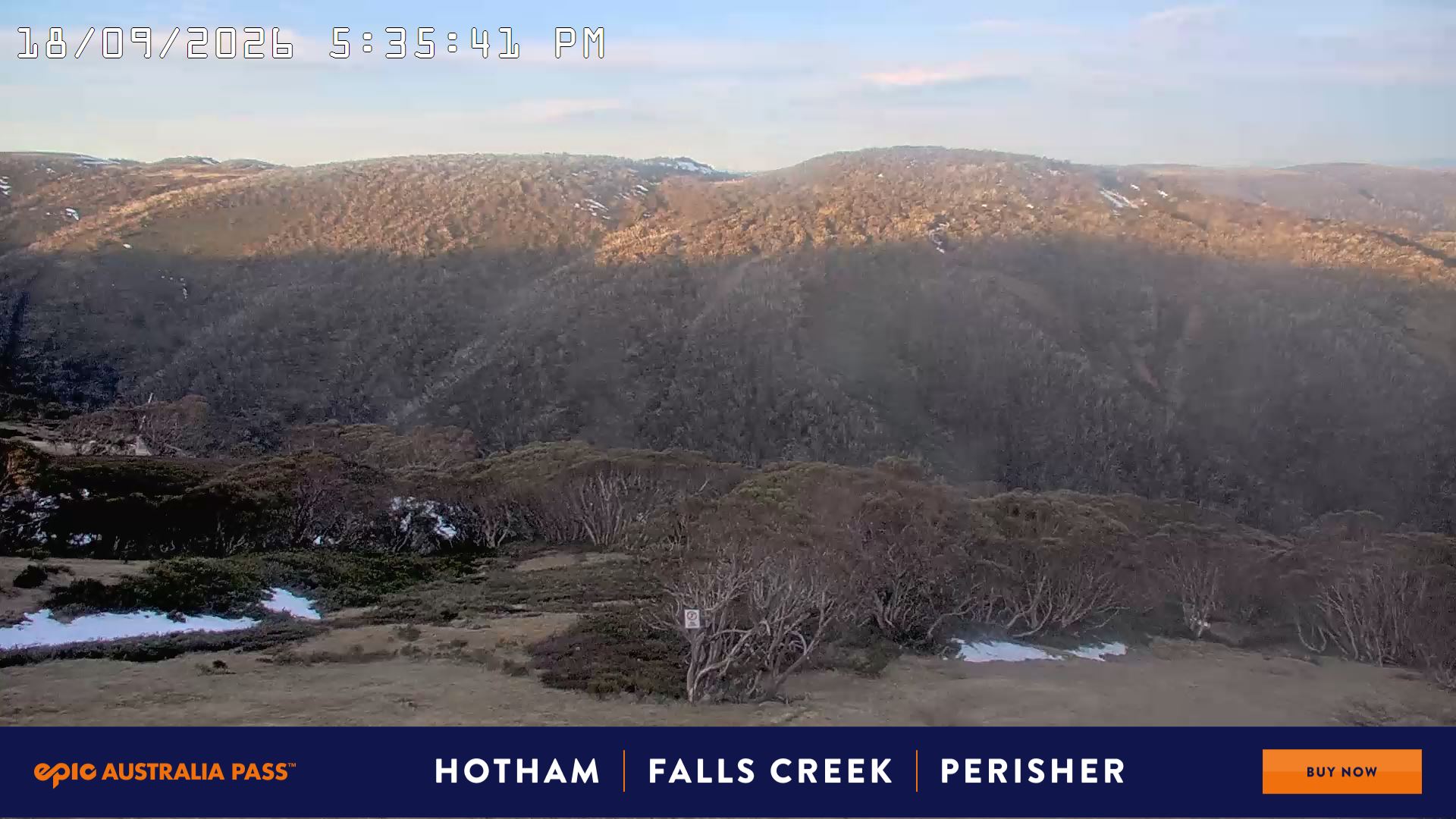 Mt Hotham Golden Point snow cam captured at 18 September 2026 at 5:45 pm AEST